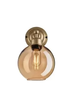 image of Orlando Tinted Glass Globe Wall Light, 7 Inch, Amber, Brass Holder