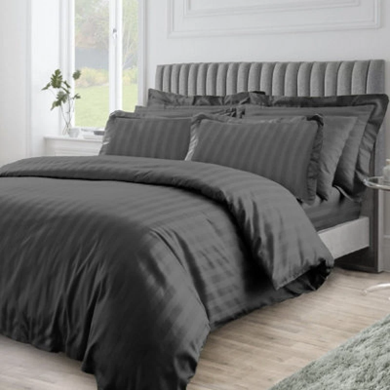 Image of Velosso Elegant Embossed Duvet Cover & Pillowcase Set, Wrinkle-Resistant & Machine Washable Bedroom Decor - Black