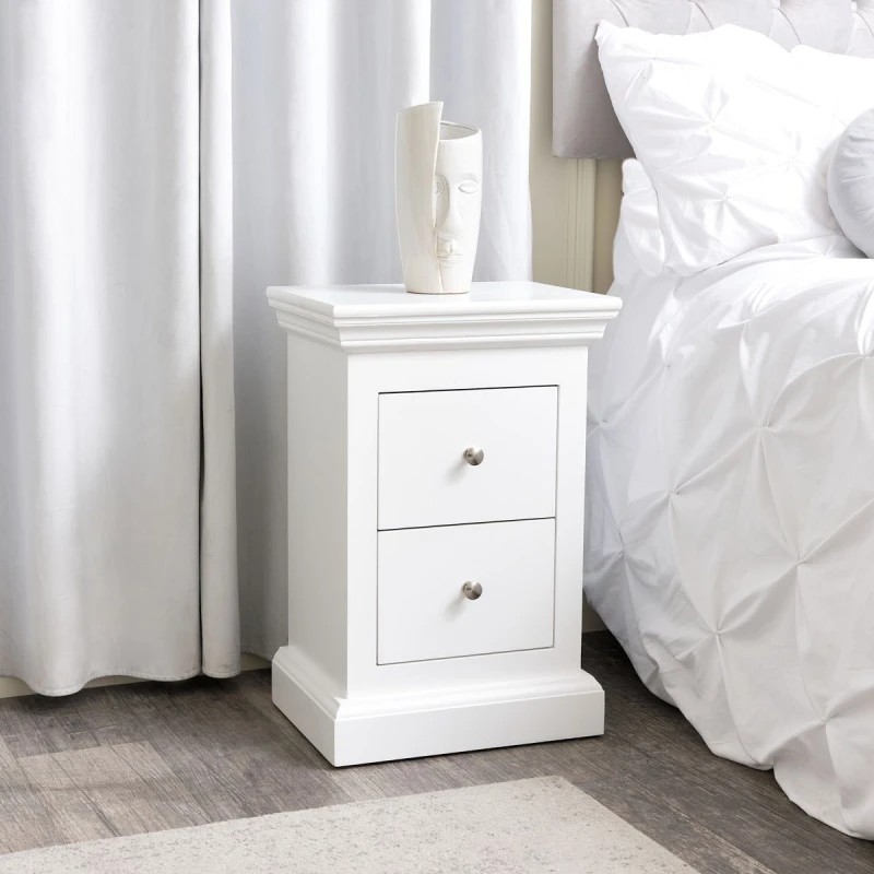 Image of Melody Maison White 2 Drawer Bedside Table - Slimline Haxey White Range White