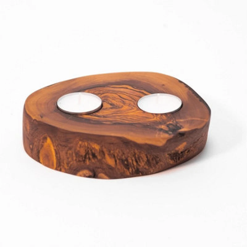 Image of Verano Spanish Ceramics Olive Wood Natural Grained Home Decor Rustic Tea Light Holder (Diam) 14cm Natural unisex
