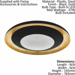 Image of Loops - Flush Ceiling Light Black Gold Shade Transparent Plastic With Granille LED 37W