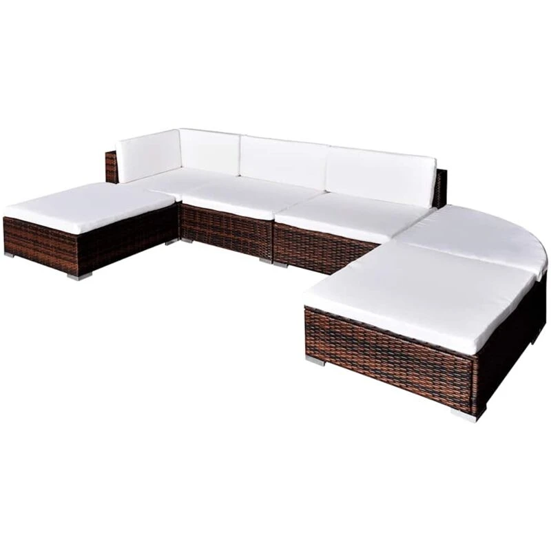 Image of VIDAXL 6 Piece Garden Lounge Set with Cushions Poly Rattan Brown Vidaxl 8718475963264