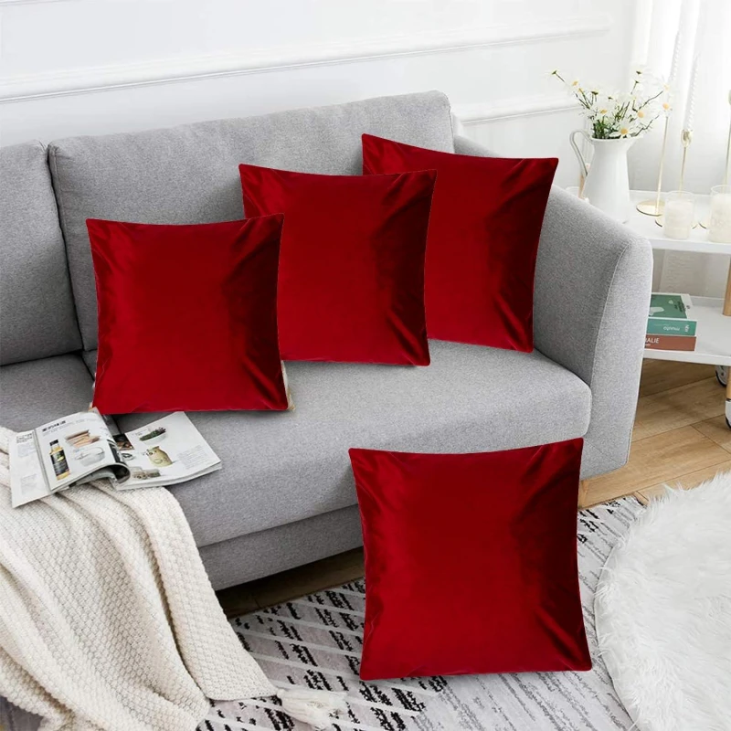 Image of Alan Symonds Plain Velvet Cushion Set of 4 Red unisex 45x45cm