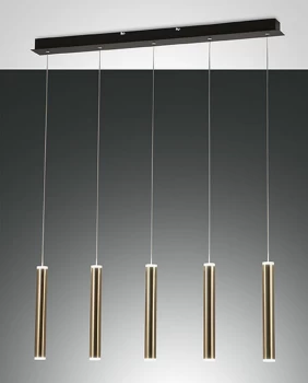 image of Prado LED Straight Bar Pendant Ceiling Light Black / Satin Brass Glass