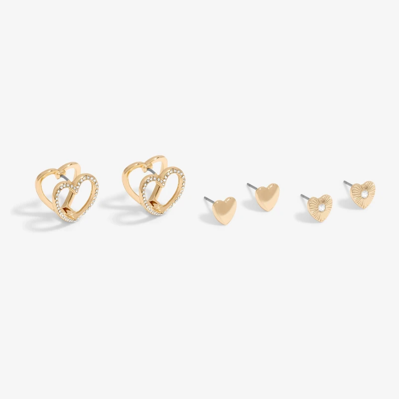 Image of Mood Gold Crystal Heart Stud And Hoop Earrings - Pack Of 3 Gold female