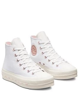 image of Converse Chuck Taylor All Star Lift Crafted Canvas Platform Hi Top Plimsolls - Pink/Off White, Pink/Off White, Size 4, Women