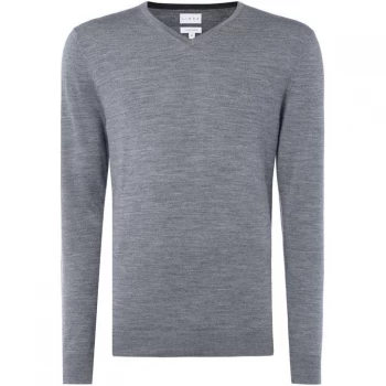 image of Linea Thames V-Neck Merino Jumper - Grey