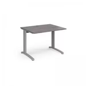 image of TR10 straight desk 1000mm x 800mm - silver frame and grey oak top