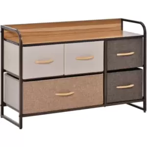 image of Linen 5-Drawer Dresser Home Bedroom Storage Unit Organiser Metal Frame - Homcom