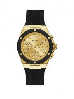 image of Guess Guess Athena Gold Dial Black Silcone Strap Womens Watch