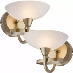 image of Loops - 2 pack Dimming LED Wall Light Brass & White Lined Glass Vintage Curved Lamp