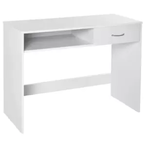 image of HOMCOM Modern Computer Work Desk Table Study w/ Shelf Drawer Standing Writing Station Display Stylish Storage Compact White