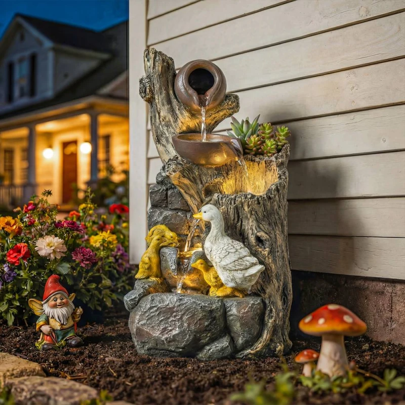 Image of OUTSUNNY 5-Tier Outdoor Waterfall Fountain, Water Feature with LED Lights Multicolor Unisex