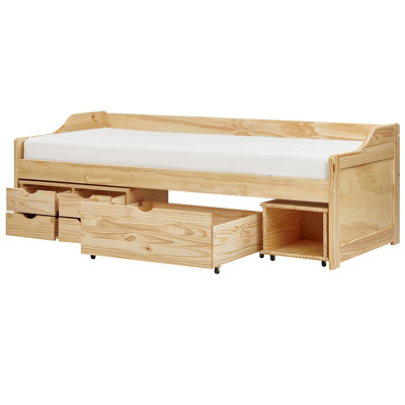 Image of Beliani Daybed With Storage Pine Wood Royville 90 X 200 Cm (Eu Single) Light Brown