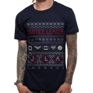 image of DC Originals - Unisex Medium Justice League Fair Isle T-Shirt (Black)