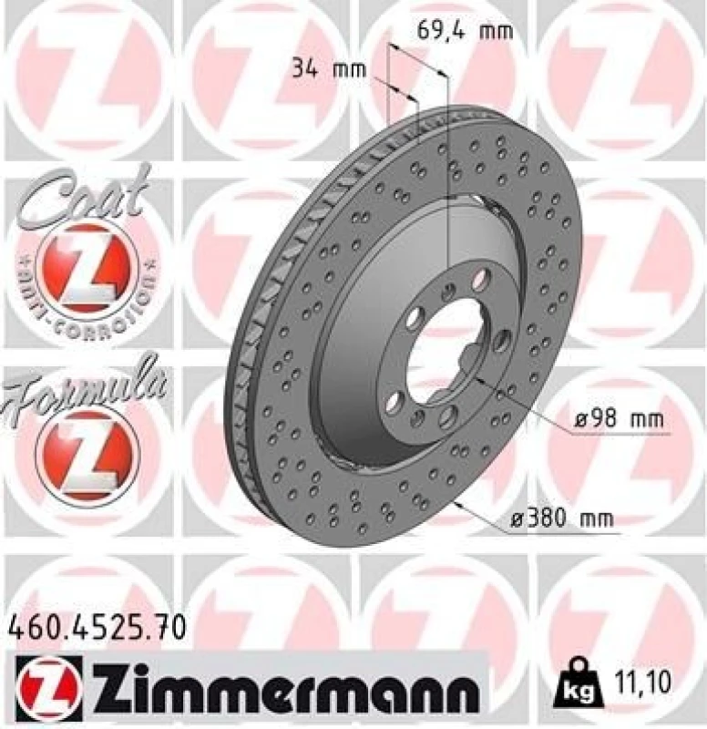 Image of ZIMMERMANN Brake disc ZIMMERMANN 460.4525.70