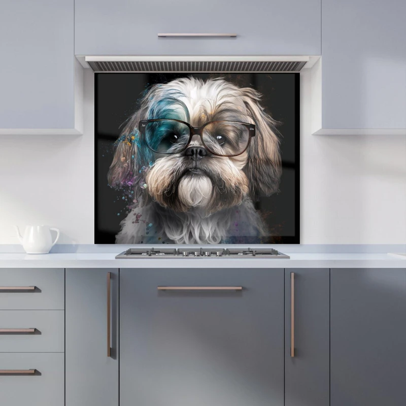 Image of Warren Reed - Designer Lhasa Apso With Glasses Splashart Kitchen Splashback Size: 600mm x 750mm Multicolor Unisex 600mm x 750mm
