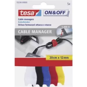 Image of TESA On & Off 55236-00-00 Hook-and-loop cable tie for bundling Hook and loop pad (L x W) 200 mm x 12mm Multi-coloured 5 pc(s)