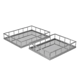 Image of Set Of 2 Detailed Silver Rectangular Trays