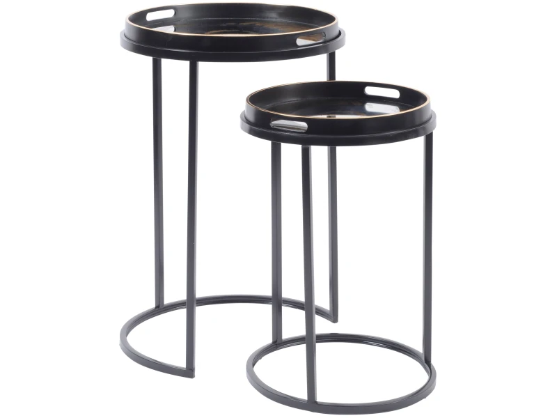 Image of Libra Interiors Gold Swirl Set of 2 Side Tray Tables Multi