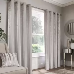 image of Appletree Boutique Conrad Stripe Woven Jacquard Eyelet Curtains, Silver, 46 x 72 Inch