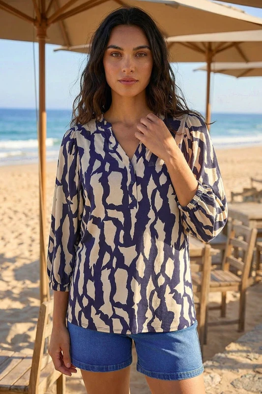 Image of Roman Womens Mono Abstract Top in Navy Size: 16 Navy Female 16