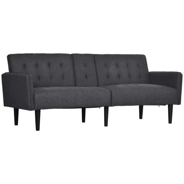 Image of HOMCOM Upholstered Click Clack Sofa Bed, Linen-Feel 3 Seater Sofa Bed with Storage and Cupholders, Grey
