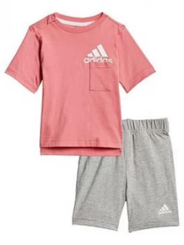 Image of Adidas Unisex Infant I Badge Of Sport Summer Set - Pink/Grey