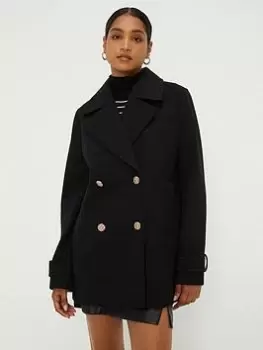 Image of Dorothy Perkins Longline Peacoat - Black, Size L, Women