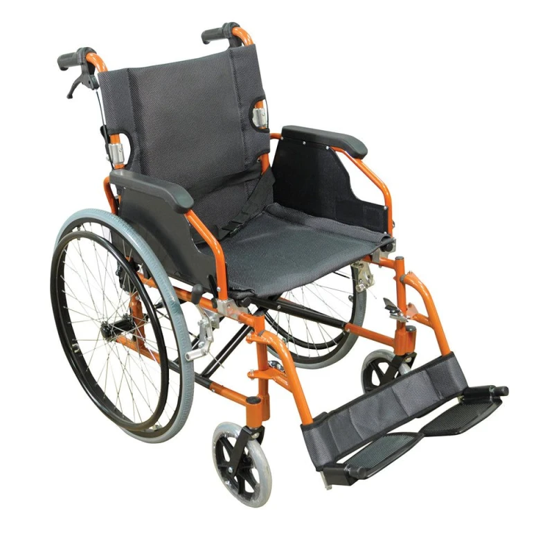 Image of Loops Deluxe Self Propelled Aluminium Wheelchair - Compact Foldable Design - Orange Orange
