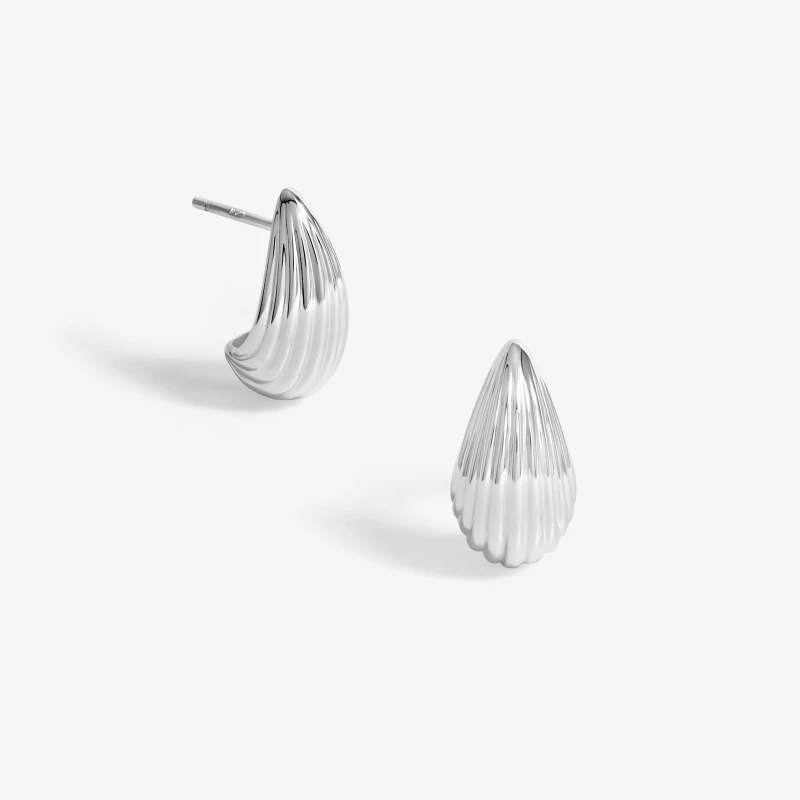 Image of Simply Silver Sterling Silver 925 Polished Ridged Dome Hoop Earrings Silver
