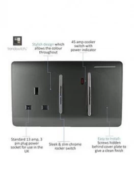 Image of Trendiswitch 13A Cooker Swt & Socket Charcoal