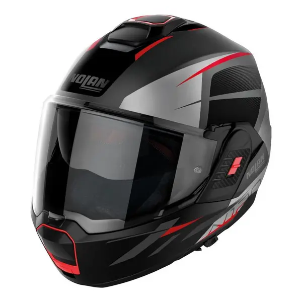 Image of Nolan N120-1 Nightlife N-COM 025 Flat Lava Grey Red Silver Black Modular Helmet Size XL