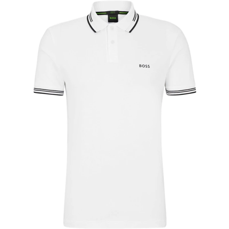 Image of Boss Mens HBG Paul Polo Contrast Striped Trim Shirt White 100 male M