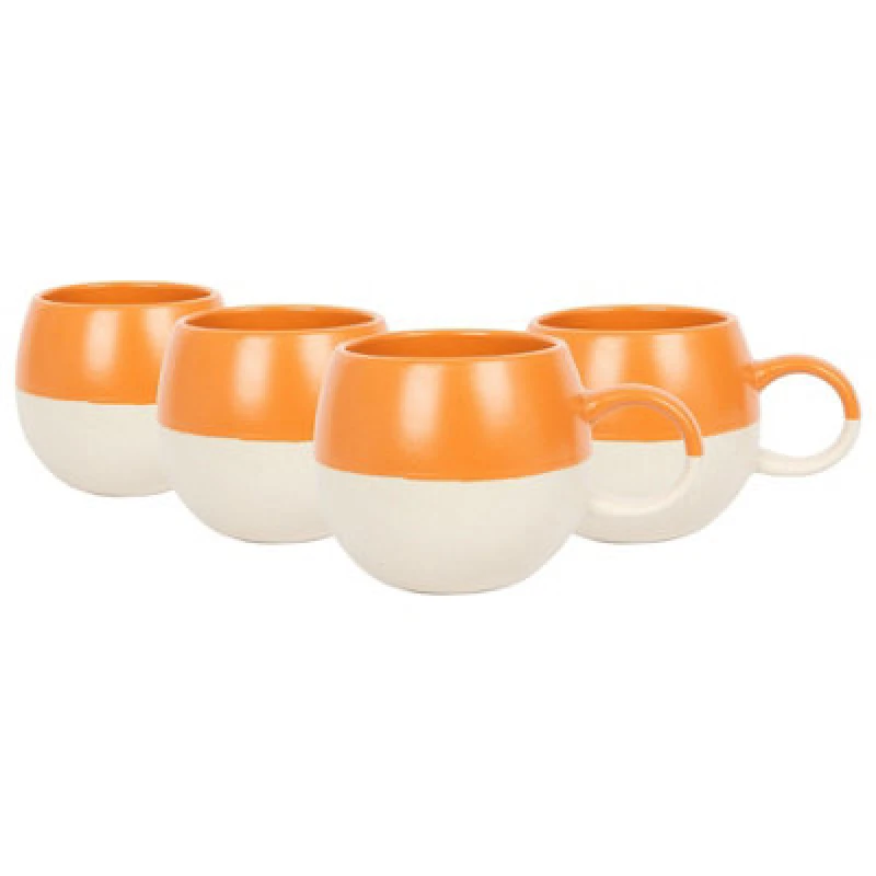 Image of Nicola Spring Dipped Stoneware Sphere Mugs - 340Ml - Burnt Orange - Pack Of 4