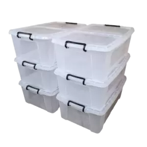 image of 6 x 50L Smart Storage Boxes, Clear with Clear Extra Strong Lids, Stackable and Nestable Design Storage Solution