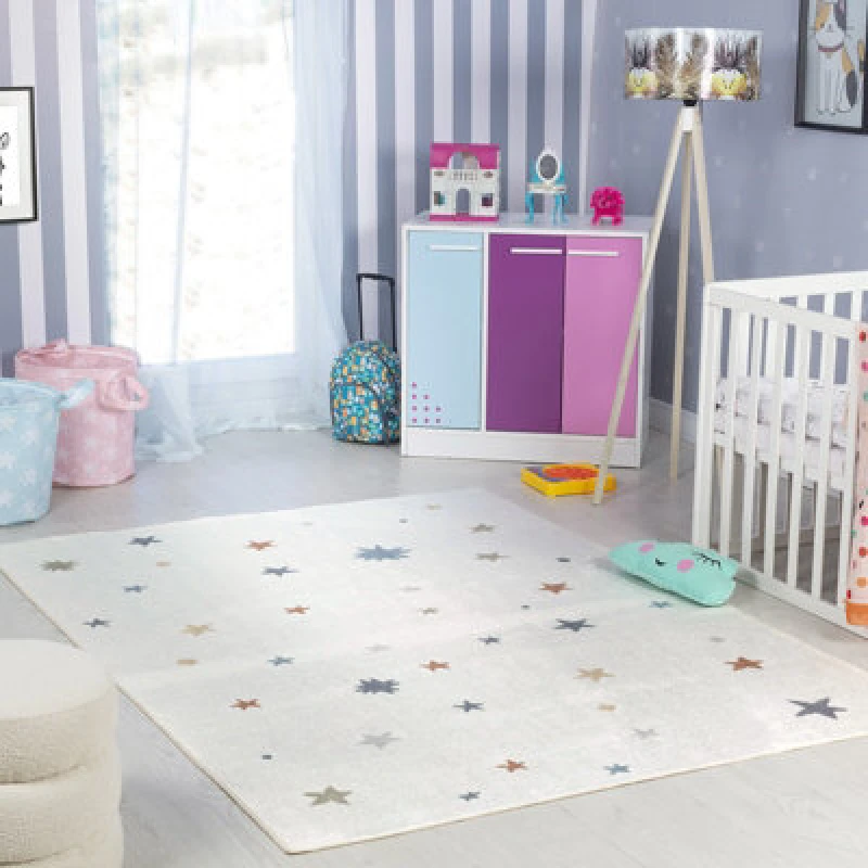 Image of Livabliss Kids Machine Washable Multicolour/beige Bedroom Stella Area Rug 160 X 213cm - Easy Care, Soft & Safe Rug For Kids Spaces
