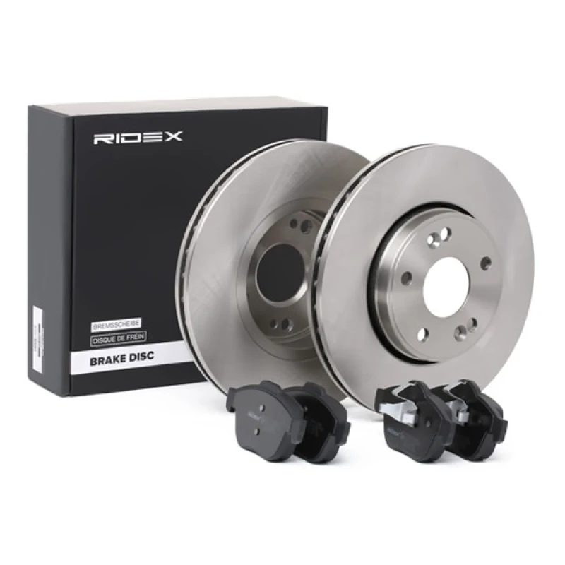 Image of RIDEX 3405B0227 Brake disc and pads set Front Axle, Brake Disc Type: Vented Brake Set,disc brakes (3405)