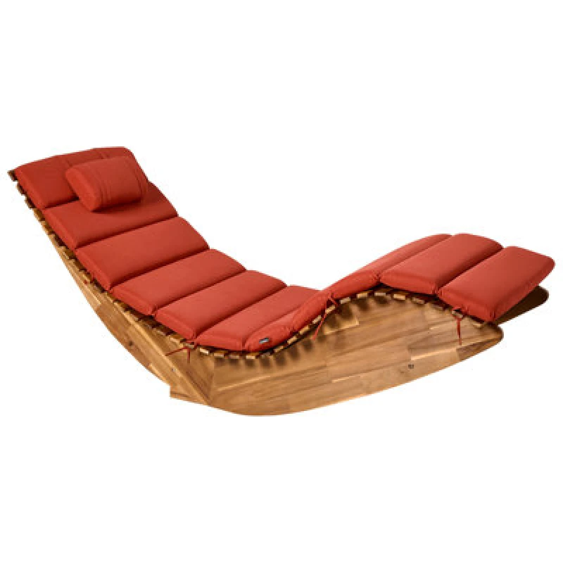 Image of Beliani Sun Lounger With Cushion Brescia Premium Acacia Wood Red