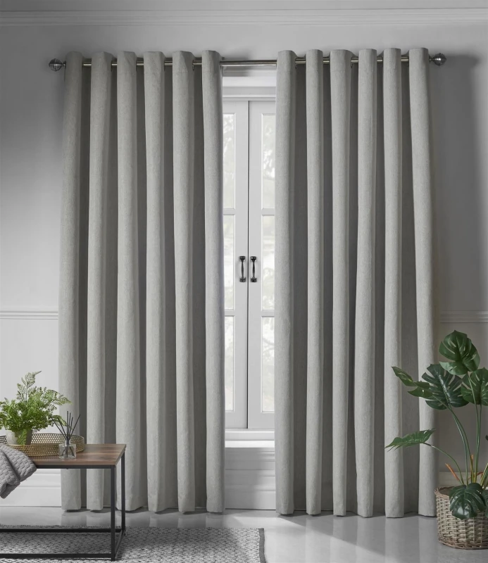 Image of Luxury Living Linen Look Ring Top Blackout Curtains in Grey Size: 161cm width x 229cm drop Grey Unisex 161cm width x 229cm drop