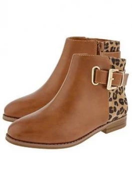 Monsoon Girls Mollie Buckle Animal Boot - Tan