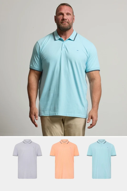 Image of BadRhino BadRhino Men 3 Pack Tipped Polo Shirts in Blue Size: X-Large Blue 1XL Male 5063111960798