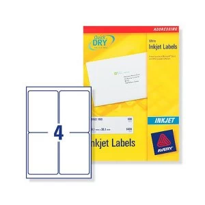 Image of Avery J8169-100 White Inkjet Addressing Labels Pack 400