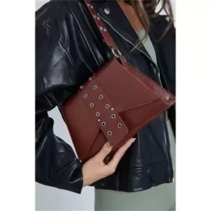 image of I Saw It First Chocolate Eyelet Strap Detail Curved Seam Shoulder Bag - Brown