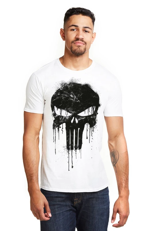 Image of Punisher Punisher Skull Cotton Mens T-Shirt White White