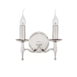 Image of Stanford 2 Light Indoor Twin Candle Wall Light Polished Nickel Plate, E14