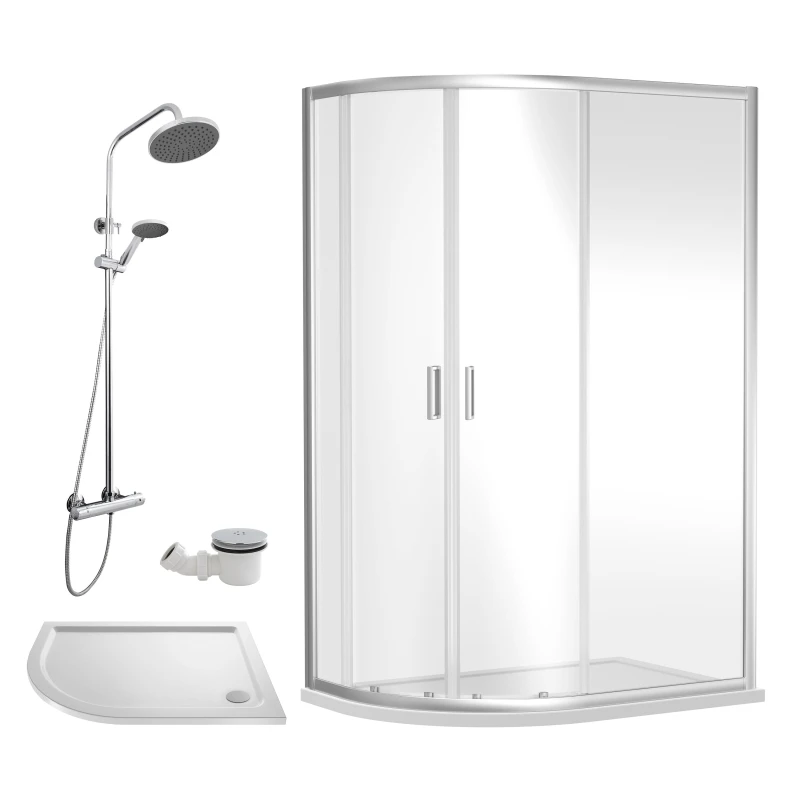 Image of Balterley Offset Left Quadrant Tray Round Shower Waste White Chrome 1200x 800mm Silver unisex