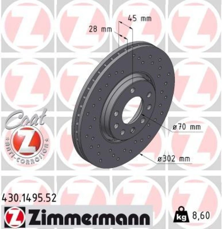 Image of ZIMMERMANN Brake disc ZIMMERMANN 430.1495.52