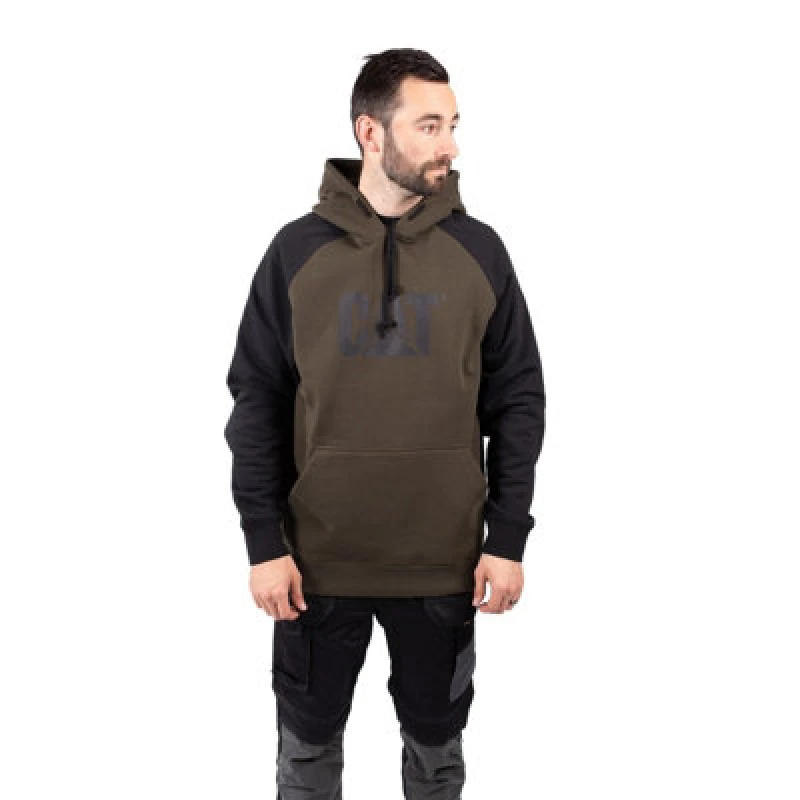 Image of Caterpillar Raglan Hooded Sweatshirt Green male