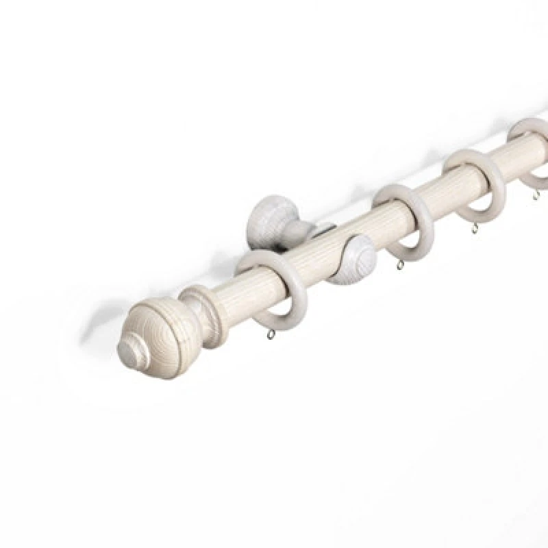 Image of Lister Cartwright 33mm Wood Curtain Poles Fixed Length Rubber Wooden Finials, Antique White 200 Cm